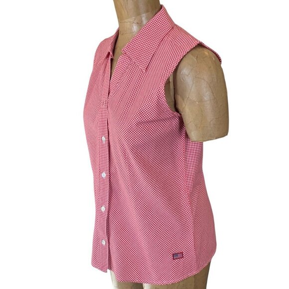 Bill Blass Sleeveless Button Down Top Women's Sz M Red Gingham #331G - Picture 4 of 11